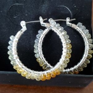 NWT Avon yellow beaded hoop earrings